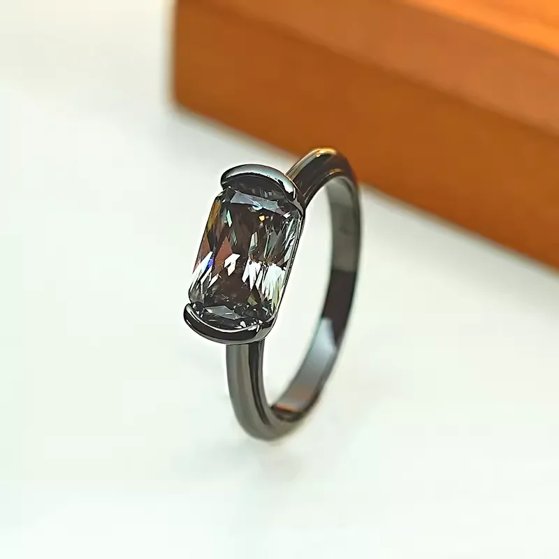 Personalized minimalist pillow shaped 925 silver ring inlaid with high carbon diamond, niche and versatile, cool and aloof ins