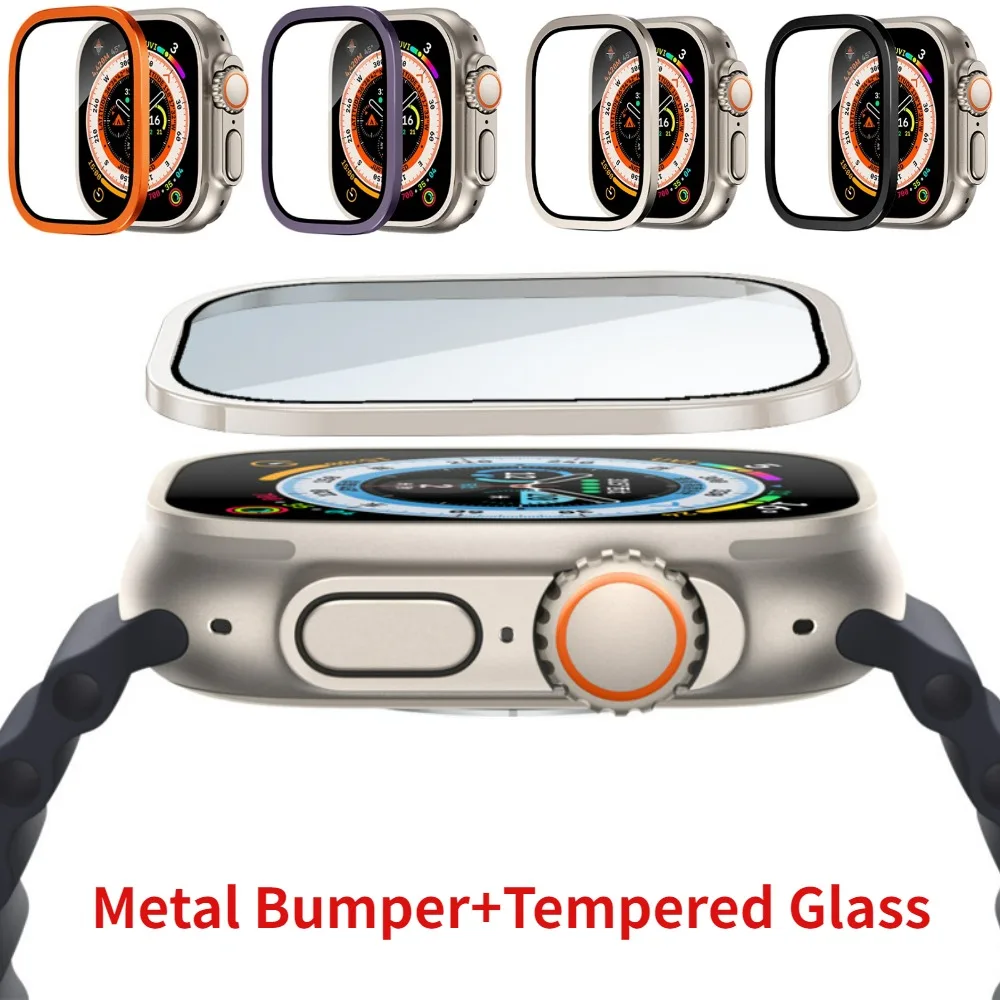 

Tempered Glass for Apple Watch Ultra 2 49mm Metal Bumper Scratch-proof screen protector for iWatch Series Ultra 49mm Accessories