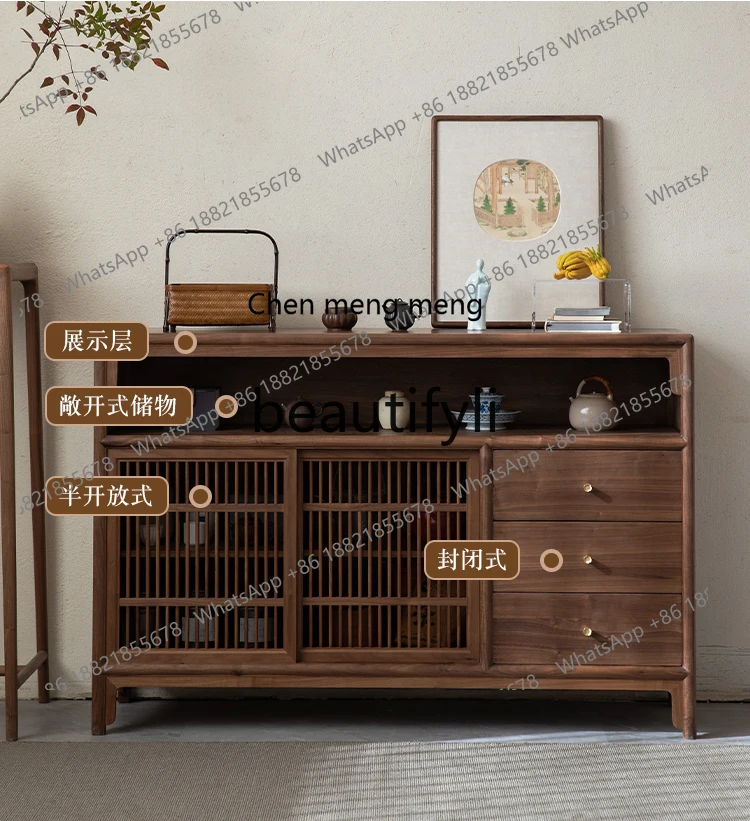 

X Chinese Style Black Walnut Sideboard Entryway Storage Cabinet Solid Wood Tea Cabinet