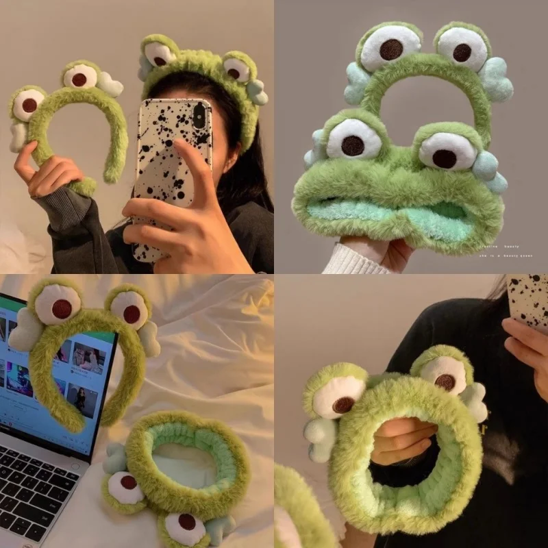 Süßes Frosch-Stirnband für Frauen, Frosch-Make-up-Haarband, Haarwickel für Hautpflege und Gesichtsreinigung – Detail 3