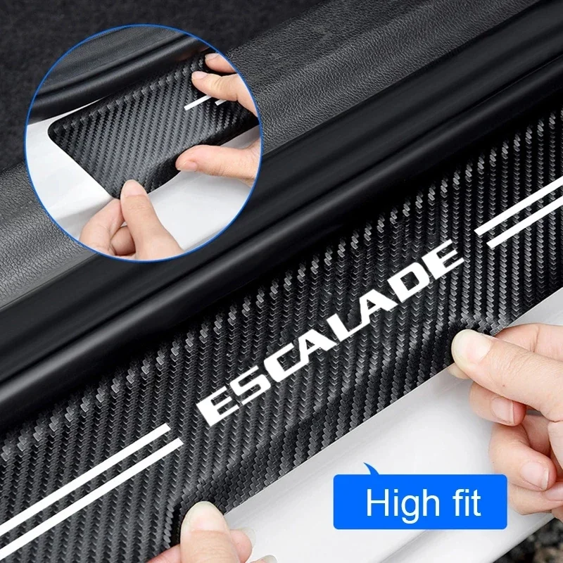 Car Door Protector Sill Carbon Fiber Rear Trunk Bumper Stickers for Cadillac ESCALADE Logo 2023 2020 2019 2018 2017 Accessories