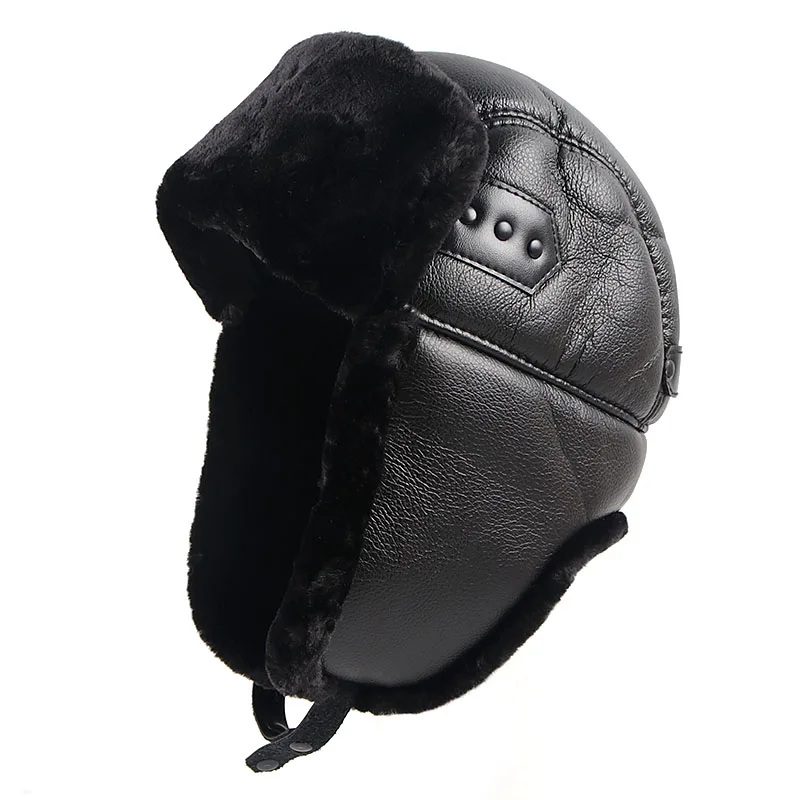 Earflap Hat Winter Cap Man 2026 Autumn Black Pu Leather Caps Warm Ushanka Russian Faux Fur Bomber Aviator Trapper Hats Men