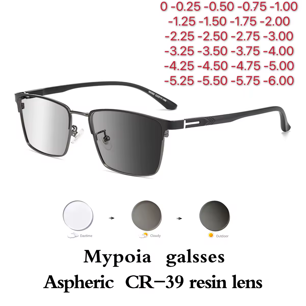 Photochromic Eye Glasses Men Women Myopia Eyeglasses Students Short Sight Eyewear 0 -0.5 -1 -1.25 -1.5 -2.0 To -6