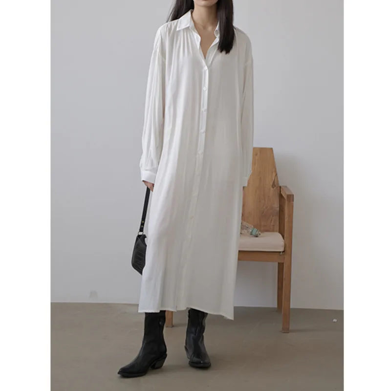 KWTX Primavera Verano 2025 blanco de manga larga Vintage vestido camisero elegante de lujo con cinturón ligero de alta calidad diseñador Casual