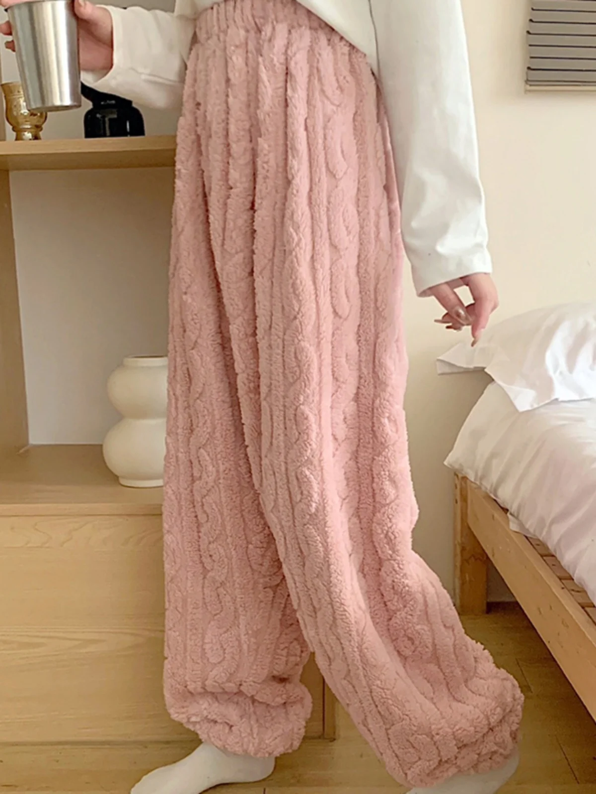 

Thiened Coral Fce Spwear Pants Women's High Waist Long Pants Home Clothes Warm Winter Autumn Season plus Size Home Pants