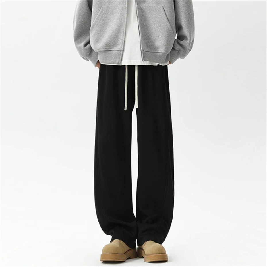 ผู้ชายกางเกงผ้าฝ้ายกางเกงบุรุษสีทึบ Hip Hop Sweatpants หลวมสบายๆตรงกางเกงขากว้าง Streetwear Mens เสื้อผ้า