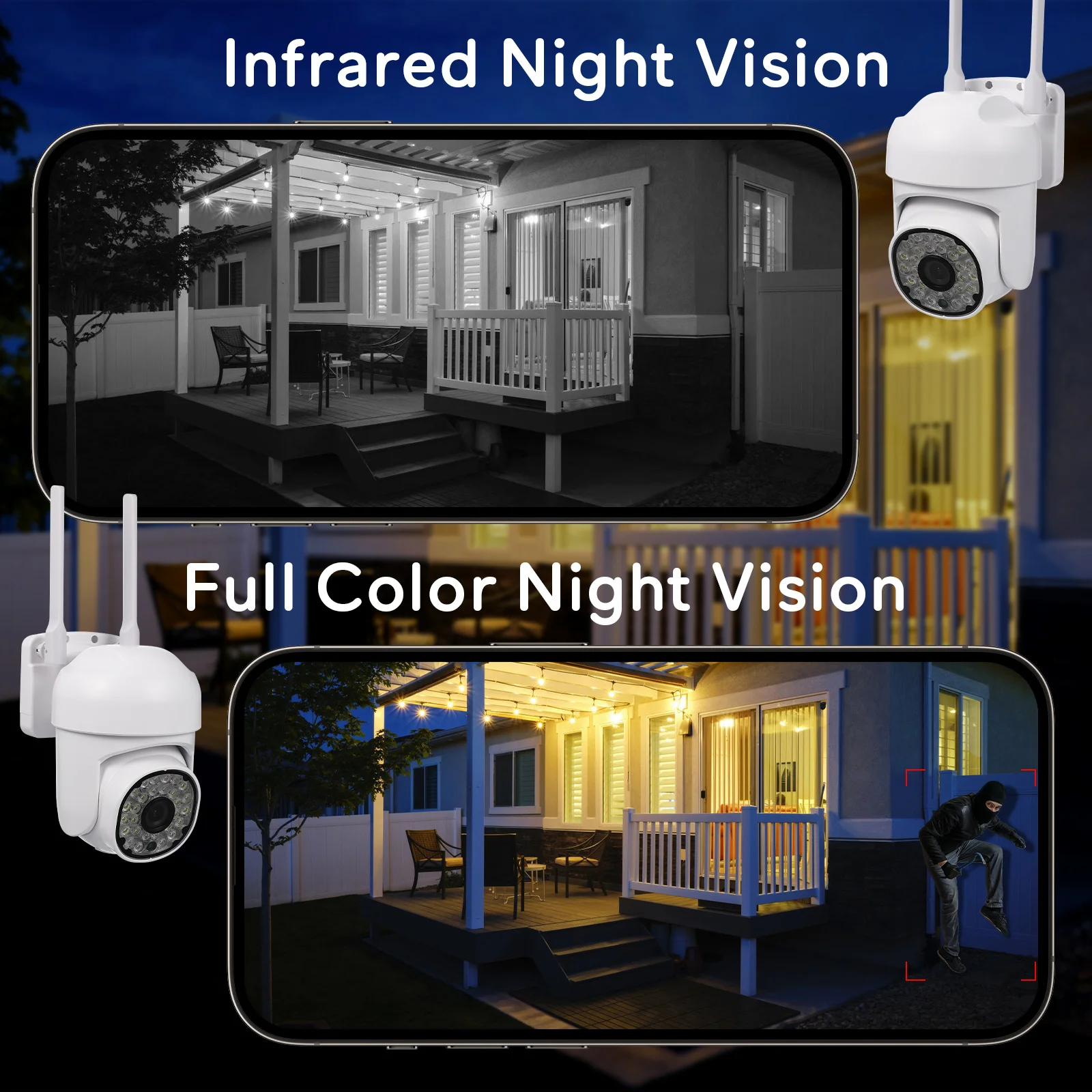 كاميرا مراقبة لاسلكية تعمل بالواي فاي 5G للمنزل وشاشة خارجية للرؤية الليلية وصوت ثنائي الاتجاه -25 ~ 65 ℃