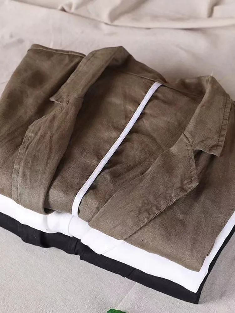 

Свободный льняной женский костюм Jaet, большие размеры, художественный костюм, корейская версия, летний повседневный однобортный костюм для похудения с пятью пуговицами