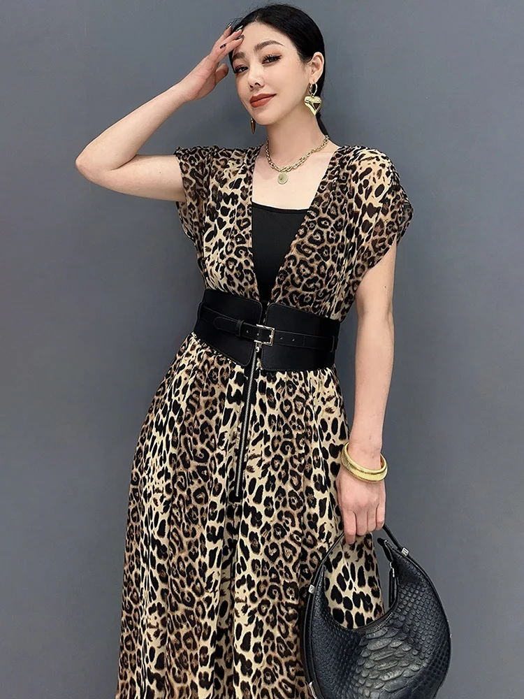 SHENGPALAE Fashion Leopard Print Jumpsuit For Women 2024 Summer New High Waist Loose Elegant Chic Female Clothes Siamese 5C1173