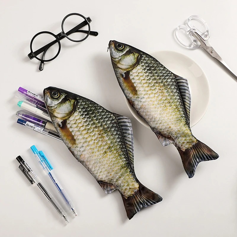 Creative Funny Fish Shaped Pen Bag Pens Crucian Carp Pencil Case Funny Student Stationery Supplies Storage Pens Organizer