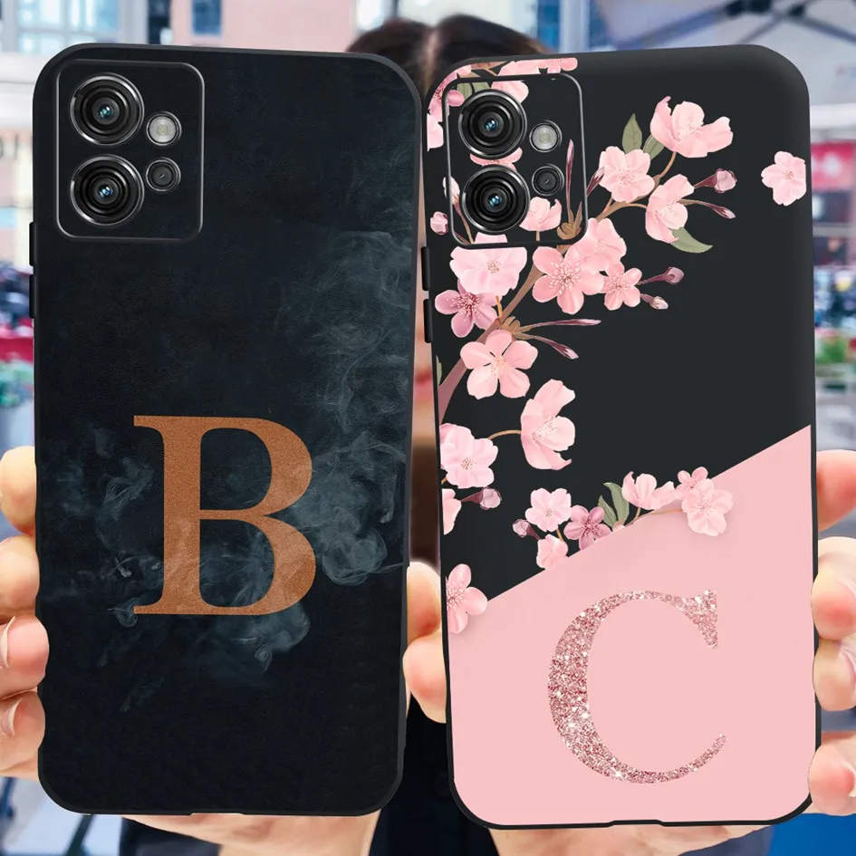 For Motorola Moto G32 Case Luxury Marble Flower Letters Couple Phone Cover For Moto G32 2022 G 32 Etui MotoG32 Shockproof Bumper