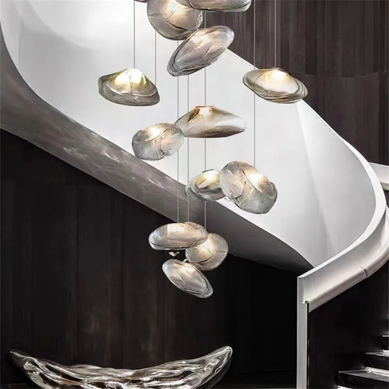 Lámpara colgante con diseño de nube, luz de cristal gris ahumado, arte decorativo, dormitorio, mesita de noche, escalera, restaurante