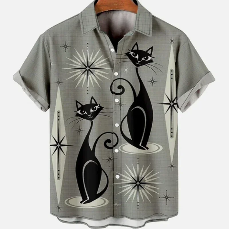 

Men's Summer Cat Pattern Cartoon Short Sleeve Hawaiian Shirt Oversize For Men Luxury Designer Top Graffiti Y2k Custom Clothing