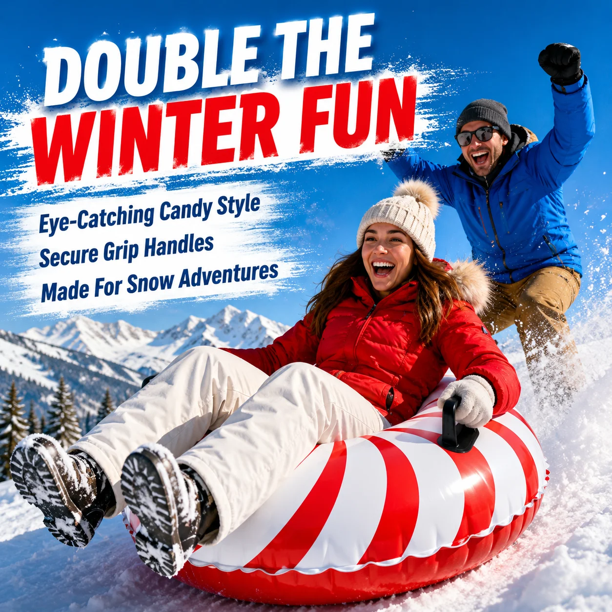 Inflatable Snow Tube with Handles Winter Snow Sled Heavy Duty Round Sledding Tube for Outdoor Skiing Snow Play