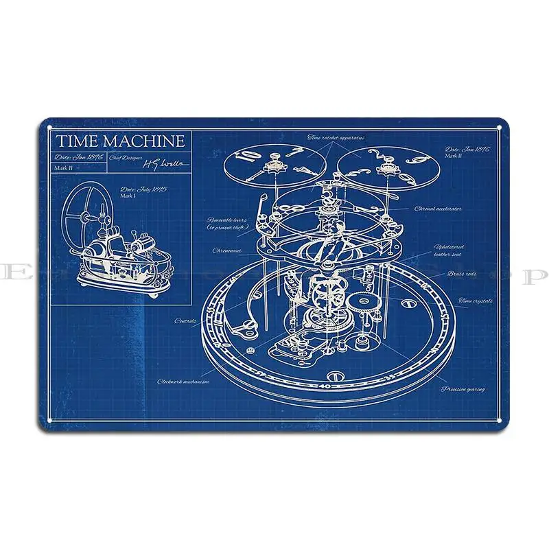 Time Machine Blueprint Metal Plaque Custom Retro Wall Decor Home Wall Mural Tin Sign Poster