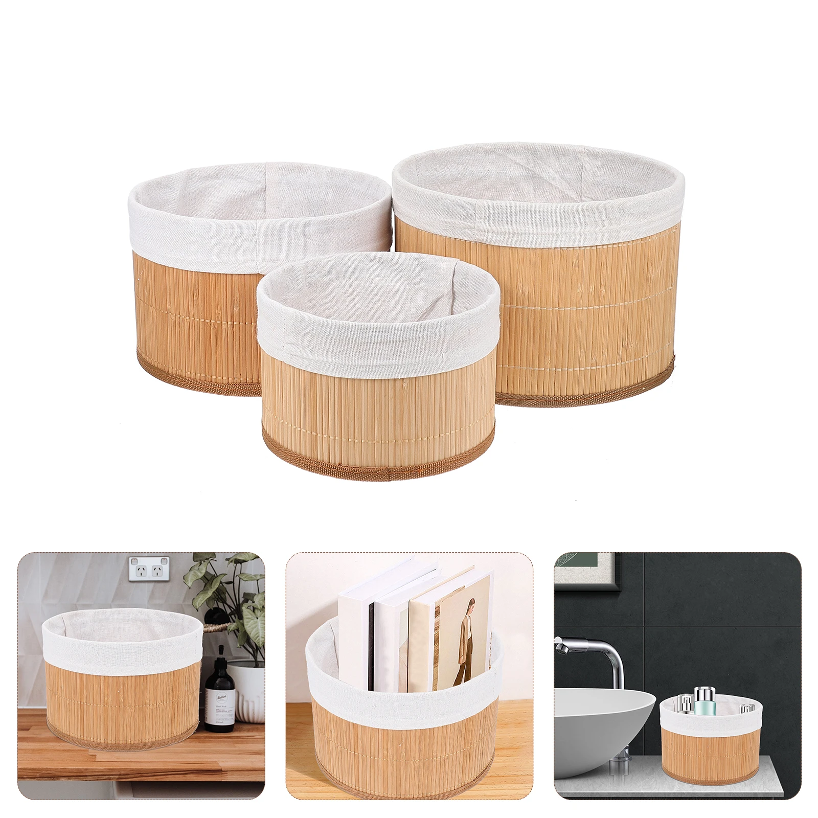 

3Pcs Round Bamboo Woven Storage Basket Handicraft Organizer for Office Living Room Table Storage Basket