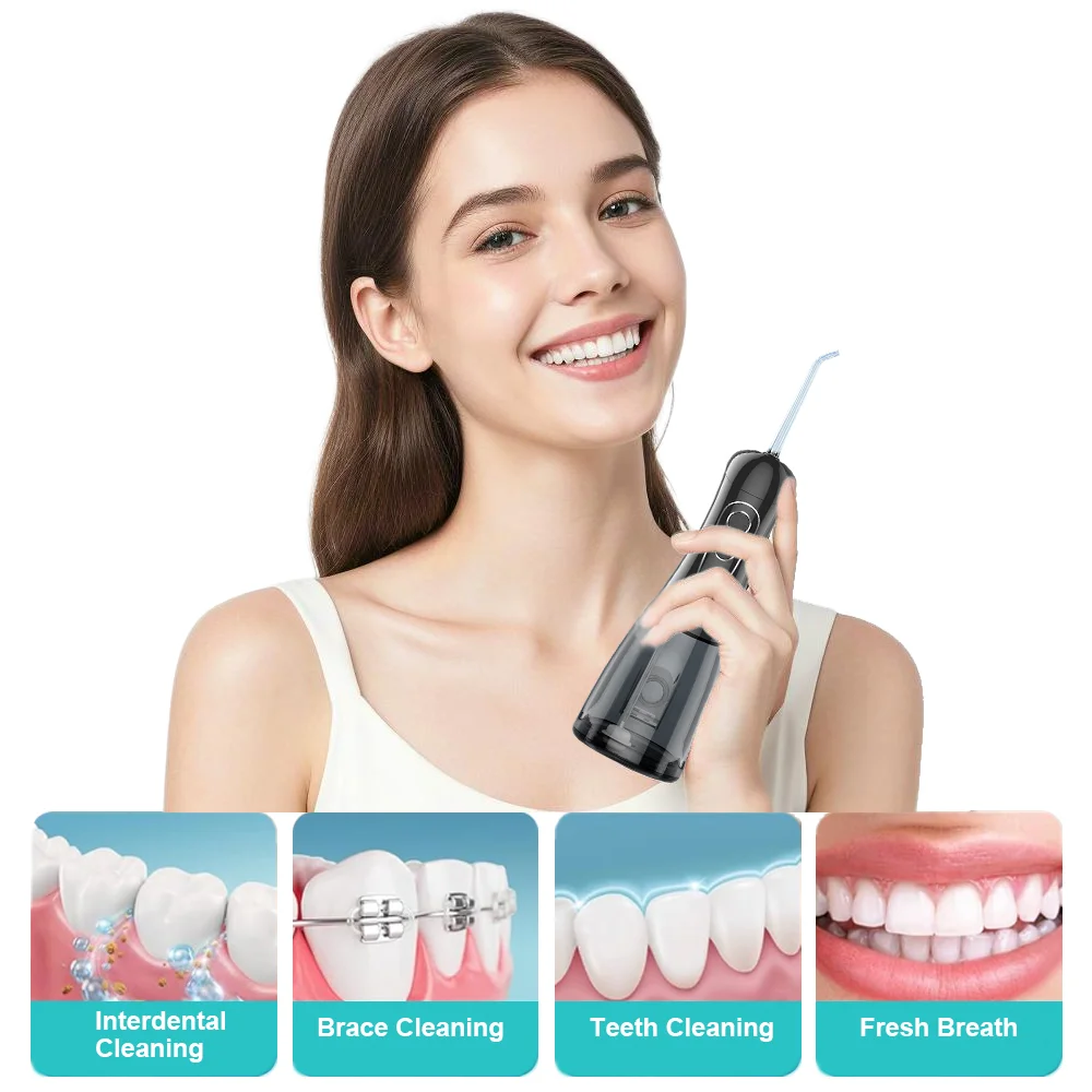 Oral Irrigator Portable Dental Water Flosser Rechargeable Water Jet Floss Tooth Pick 5 Jet Tips 8 Modes Large Capacity 400ml