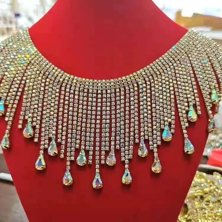 Herzförmige, verschlüsselte Quaste aus Gold und Silber zum Aufhängen, lange und kurze Strass-Schmuck-Spitze, DIY-Handwerk – Detail 3