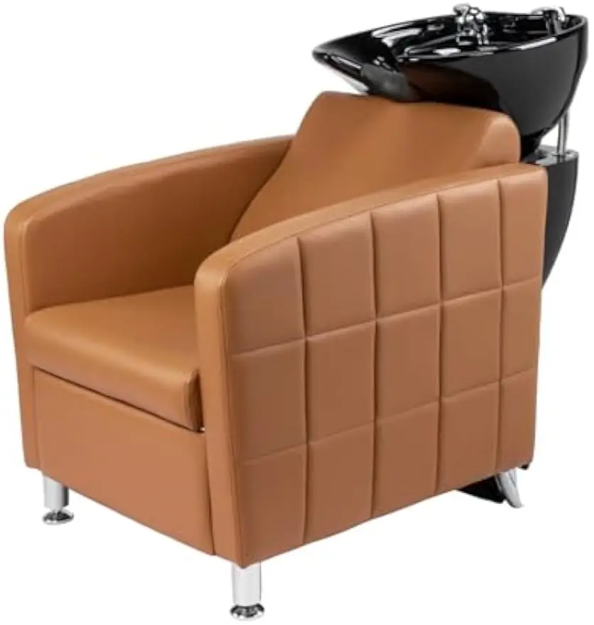 Hair Washing Sink Shampoo Bowl Shampoo Unit Chair Extra Wide Seat Porcelain Camel Beauty Spa Barbershop