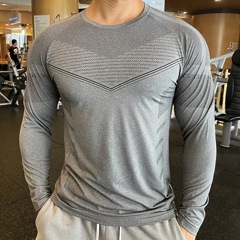 Long sleeved T-shirt Running Sports Shirt Men's Fitness Compression Long Sleeve Upper Clothing Crew Neck Indoor fitness clothing image 6