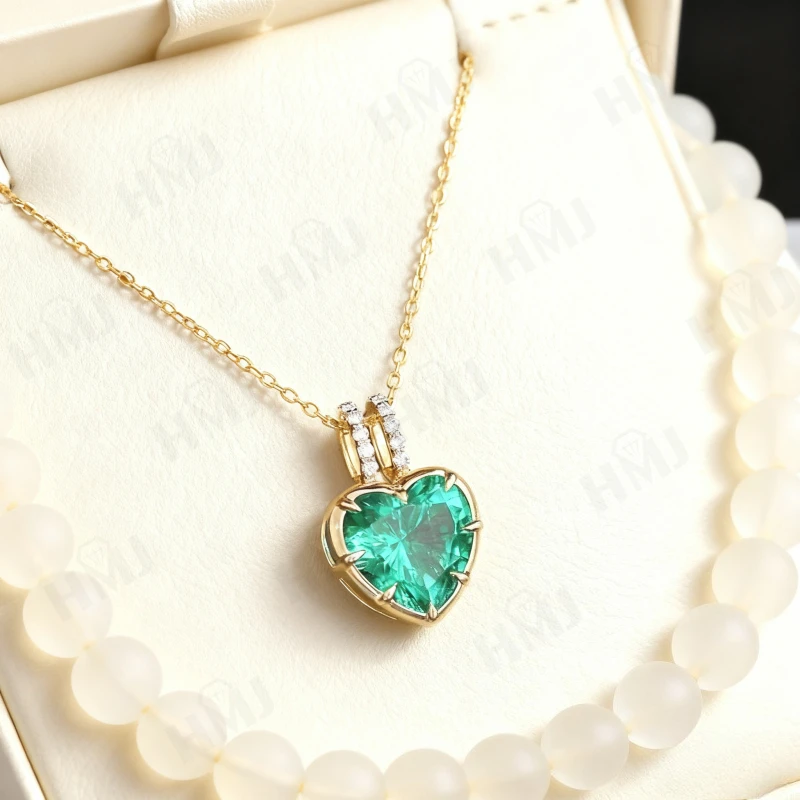 

Heart Pendant Necklaces Lab Grown Ruby Sapphire Columbia Emerald 925 Silver 10K 14K 18K Gold Hypoallergenic No Fade for Woman