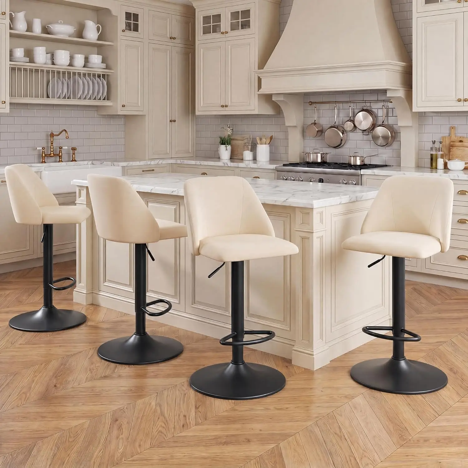 

4 Swivel Counter Height Bar Stools with Back Fabric Upholstered Adjustable Heavy Base for Kitchen Island, Customized