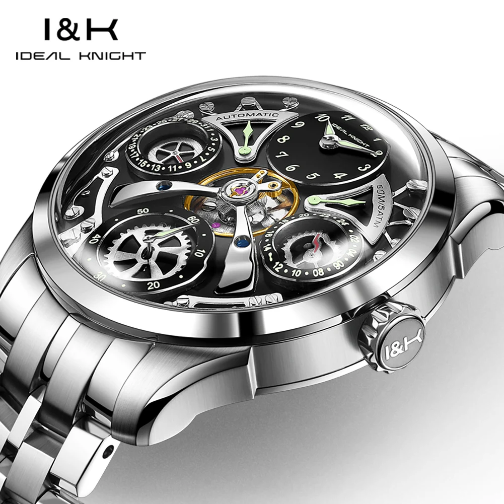IDEAL KNIGHT 6820 Watch Luxury Men Original Brand Flywheel Automatic Mechanical Watch 50M Waterproof Watches For Man Gifts Box