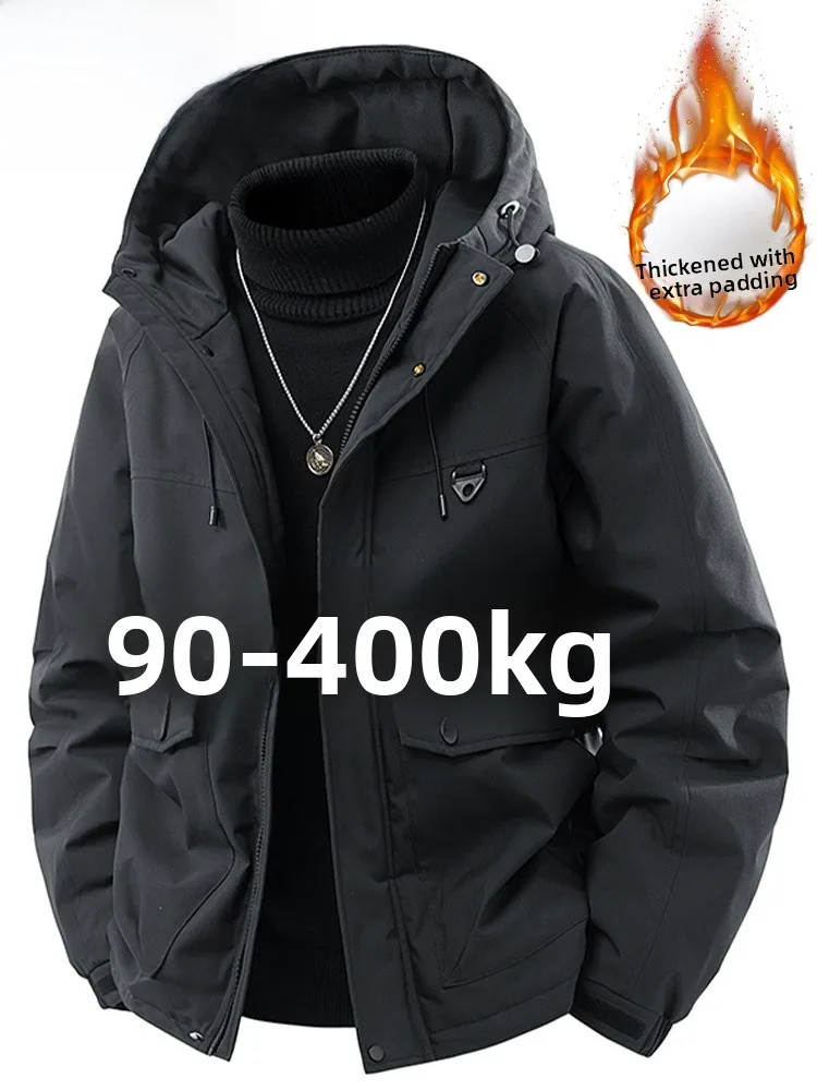

MoChao Large Size Men's Cotton Jacket Winter New Style Extra Thickened Warmth Hooded Loose Fit Cotton Coat for plus Size