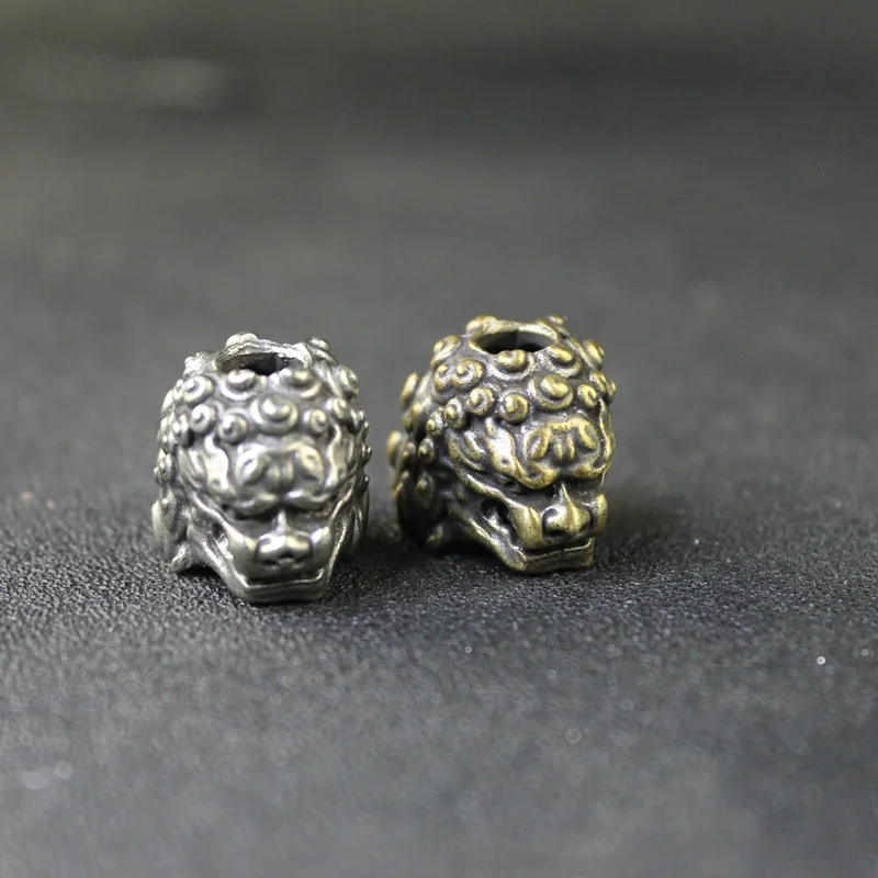 Chinese Ancient Palace Lion Head Knife Beads Brass Animal Figurines EDC DIY Paracord Woven Lanyard Pendants Jewelry Accessories