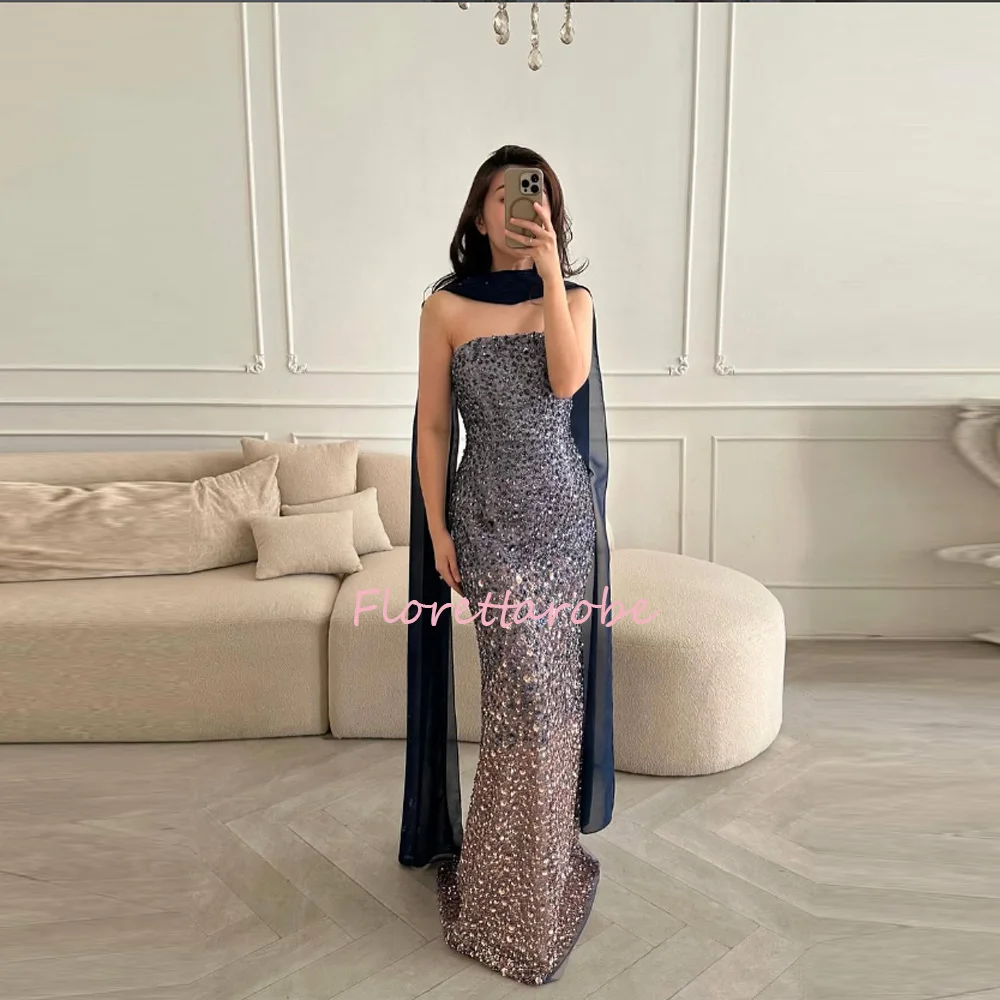 Glitter Evening Dresses Gorgeous Prom Dress Beading Strapless Backless Robes Exquisite Luxury Party Gowns Vestidos De Gala Custo