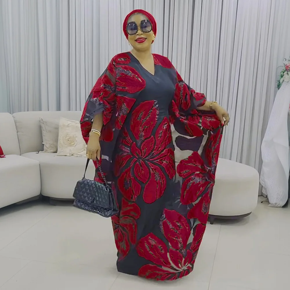 Neuheiten Luxus Afrikanische Plus Größe Kleid Druck Lose Stickerei Robe Muslimischen Dashiki Kleid Frauen Abaya mit Schal