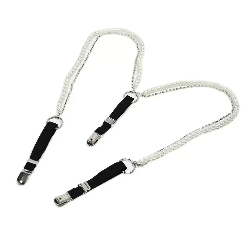 Women Faux Pearl & Rhinestone Suspender Clip Halloween