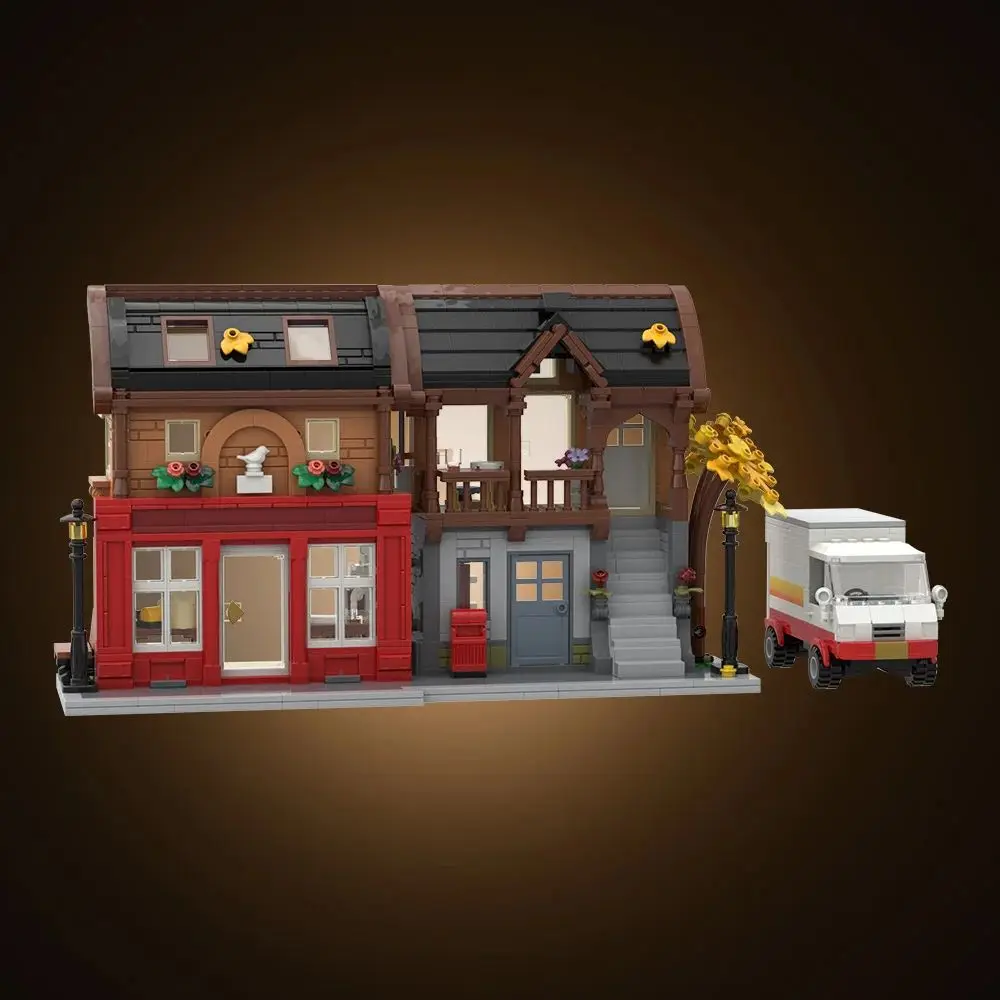 MOC The Red Postal Street Bricks Post Office Architectural Street View Building Blocks Model Assembly Toys Aldult Birthday Gifts