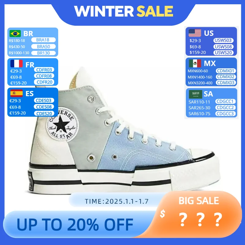 Converse Chuck 70 Plus Chuck Taylor Men and Women High Casual Shoes Breathable Sports Skateboard Sneakers Canvas Shoes Blue