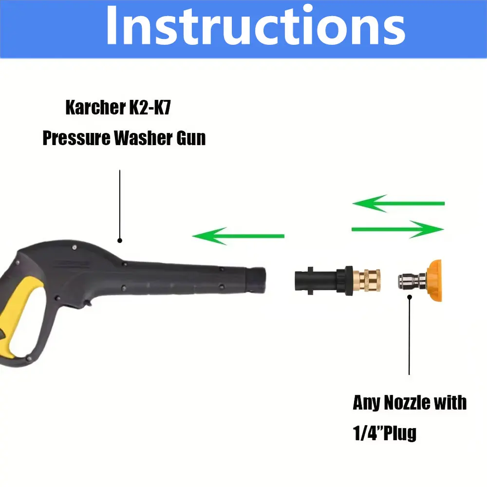 High Pressure Washer Accessories Car Wash Gun Five-color Nozzle Pressure Gun Extended 1/4 Bend Rod For Karcher Adapter