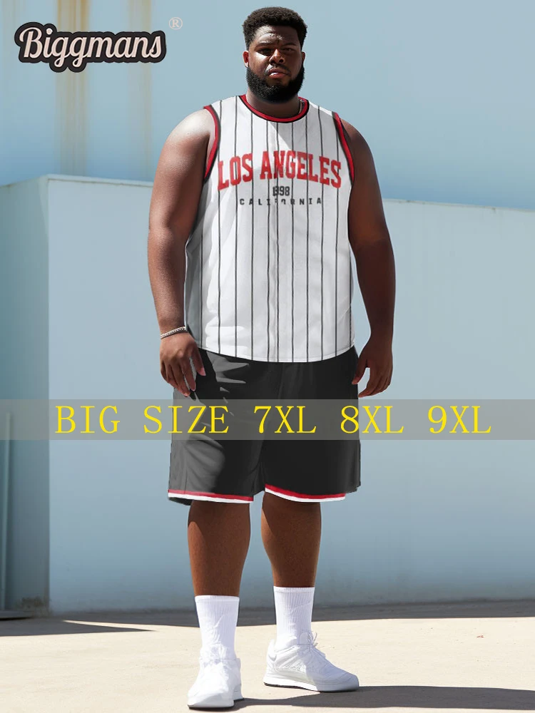 

Biggmans Sports Basketball White Big And Tall Vest Set For Men's Clothing Top Shorts Long sleeve Leisure Man Plus Size 9Xl