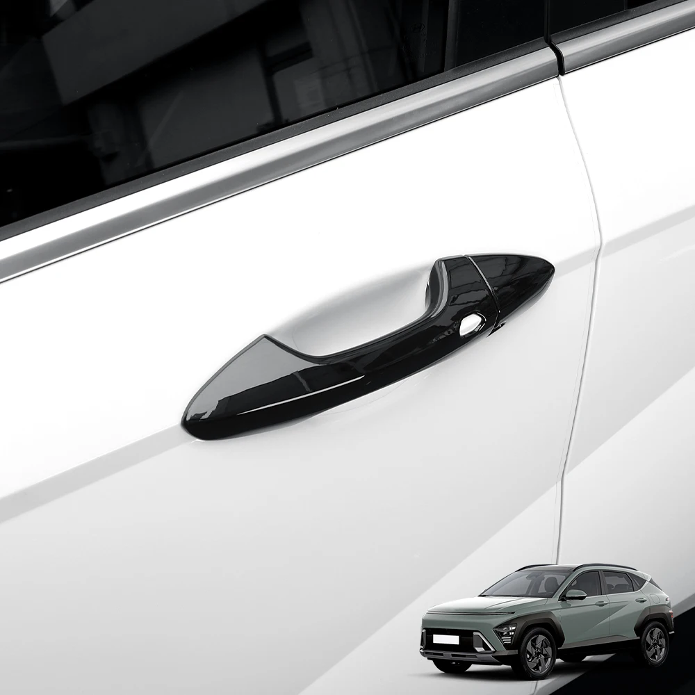 

Авто внешние аксессуары из углеродного волокна, глянцевый черный стиль, накладки на внешние дверные ручки для Hyundai KONA SX2 2024-2026 LHD