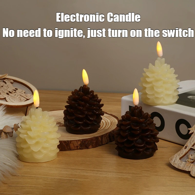 

2025 Christmas Bullet Pine Cone Candle Lamp Environment Electronic Candle Interior Decoration LED Candle Scene Arrangement Lamps