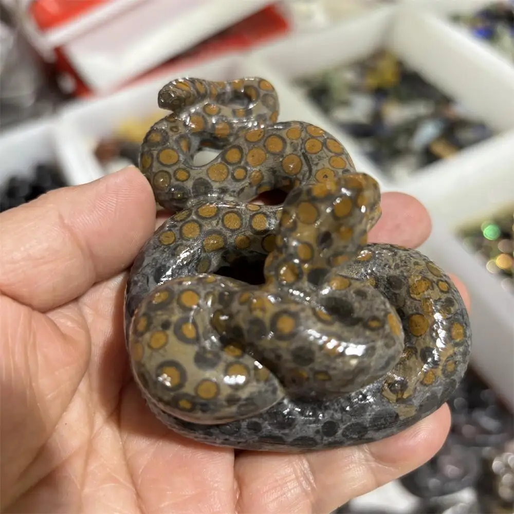 1PCS Natural Leopard Skin Jasper Snake Animal Carving - Polished Reiki Healing Fengshui High-Quality Room Decor Energy Gift