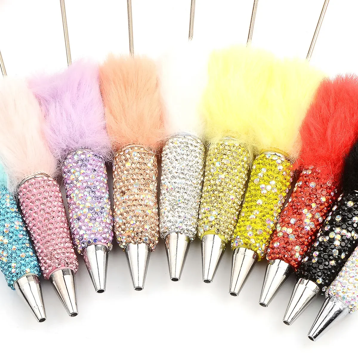 14.7cm 1pc Embed Rhinestone Short Plush Decoration Creative Pen Handmade DIY Writing School Office Supplies Gift