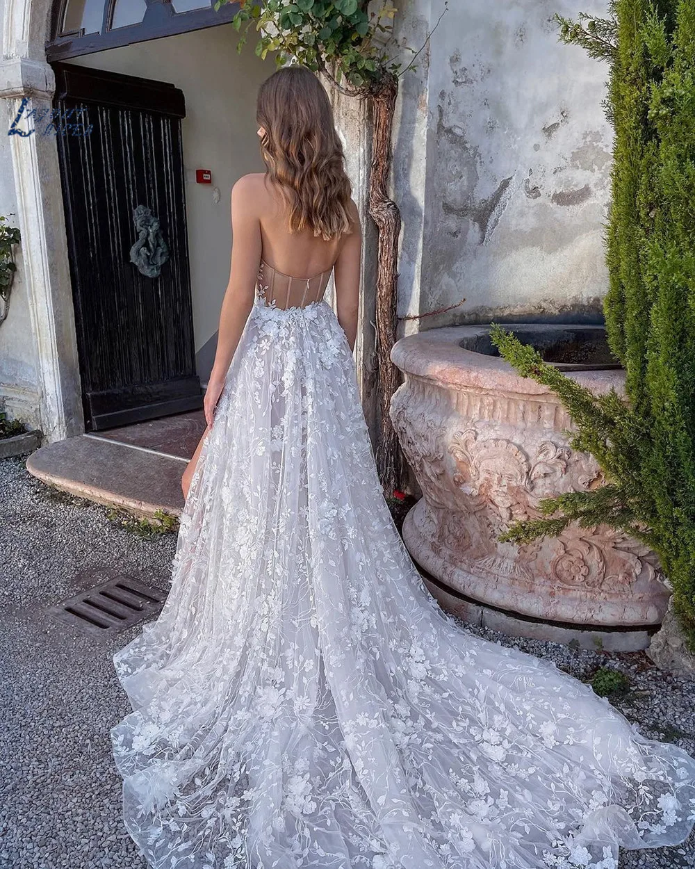 NICEB-Robe de Mariée Trapèze en Dentelle, Tenue de Plage, Fente Haute, avec des Appliques en Forme de Cœur, Fleurs 3D, sur Mesure, pour les Patients Beach High Split Wedding Dresses A-Line Sweetheart Appliques Vestido