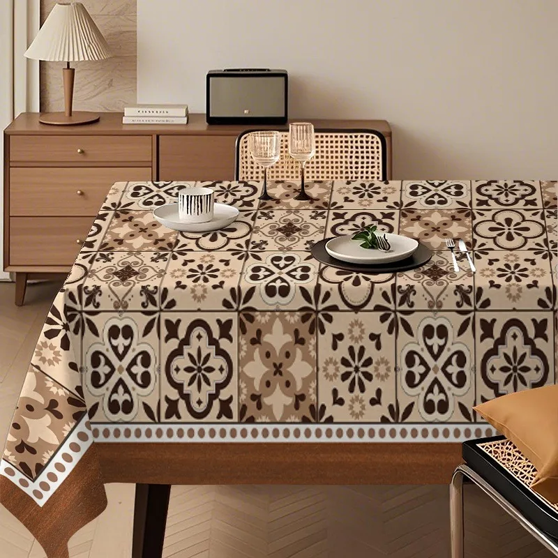 【2D】Tablecovers 1pc Vintage Brown Patterned Tablecloth - A Must-Have for a Warm and Homely Atmospherezyc
