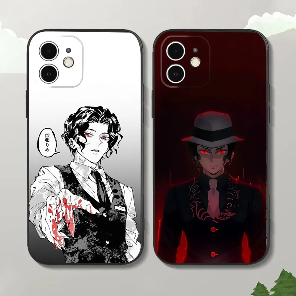 

D-Demon S-Slayer Kibutsuji Muzan Phone Case For iPhone16,15,14,13,12 Mini 11 Pro XR,X,XS,MAX 7,8 Plus Silicone Cover Soft Black