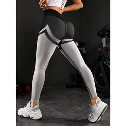 Leggings a righe senza cuciture Leggings a vita alta con sollevamento del culo donna pantaloni sportivi di moda Fitness elastici alti palestra ciclismo collant Yoga