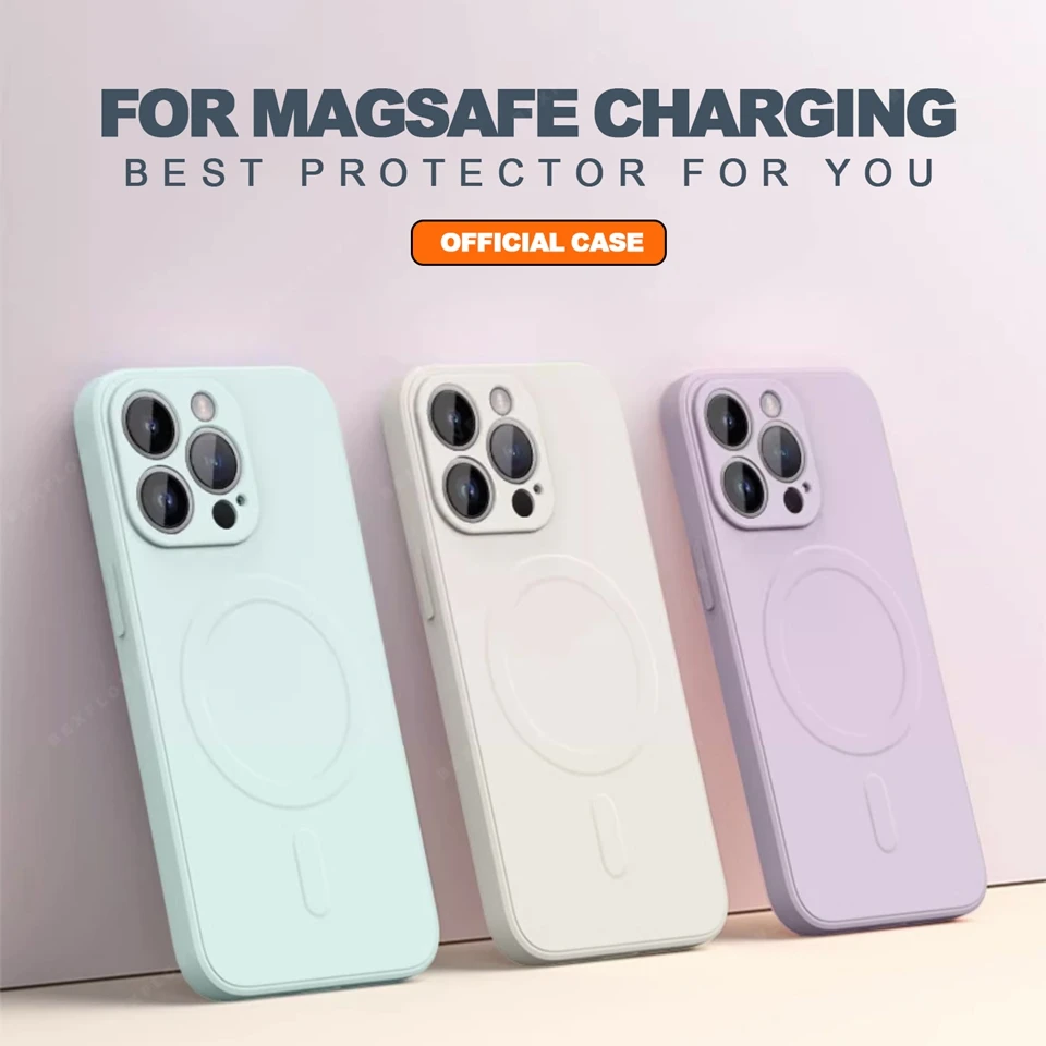 حافظة هاتف مغناطيسية من السيليكون السائل لهاتف آيفون 16 14 15 Plus 12 13 Mini 11 16 Pro X XR XS Max 16E Magsafe غطاء ناعم