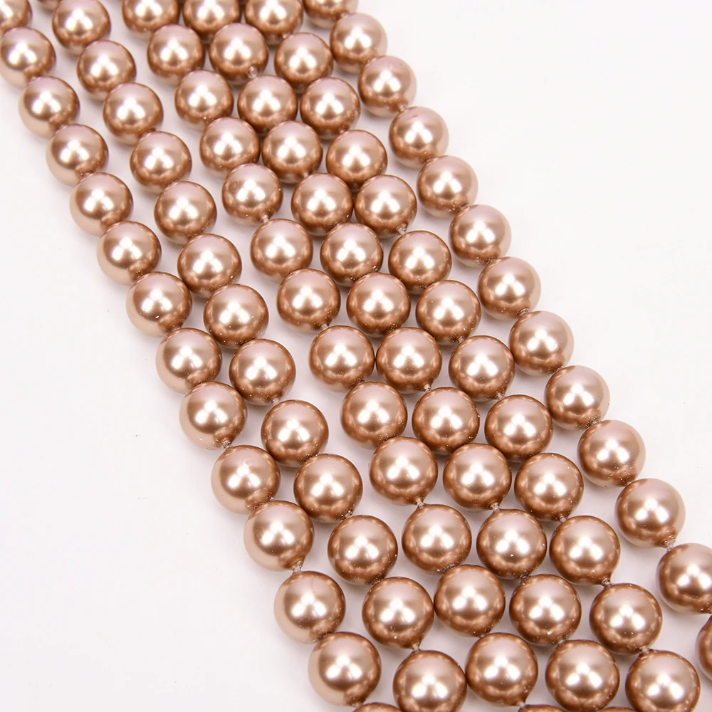 2 Strands 12mm Champagne Color Sea Shell Pearl Smooth Round Loose Beads Strand 15.5'' Jewelry Making DIY