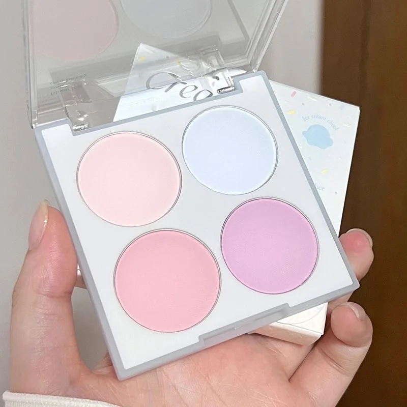 4-farbige matte Rouge-Palette – schweißfestes, langlebiges, natürliches, nacktes koreanisches Make-up, rosa Farbtöne, perfektes Geschenk für Frauen