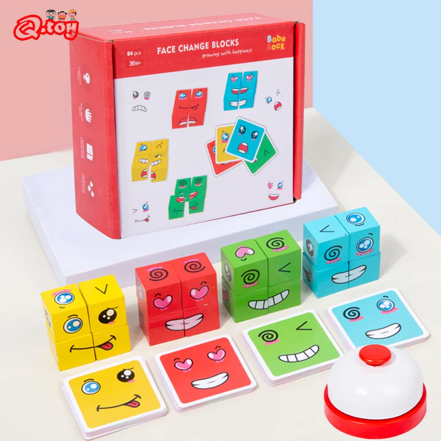 

Kids Face Change Cube Game Montessori Expression Puzzle Building Blocks Toys Early Learning Educational Match Toy for Children