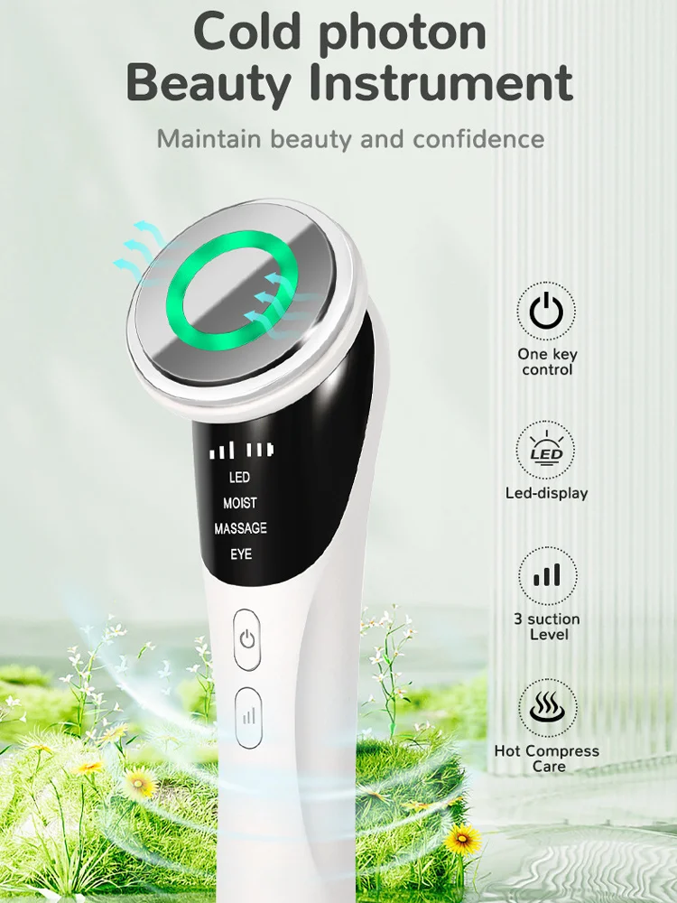 Masajeador facial y de cuello 4 en 1, dispositivo de infusión de suero facial, compresa fría/caliente de doble efecto, revitalizante, reafirmante y lifting de la piel