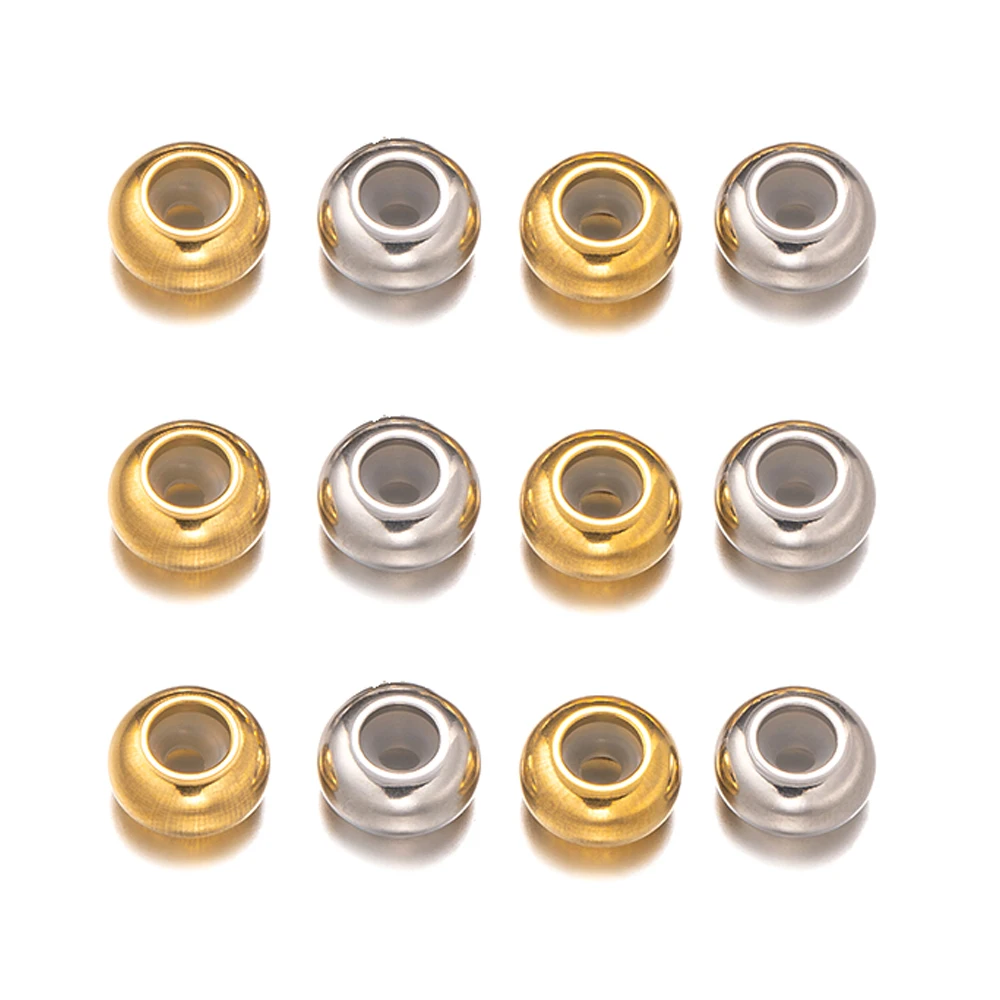20pcs/Lot Stainless Steel Spacer Stopper Beads Smooth Round Beads Charm With Silicone Rubber Fit Bracelet DIY Jewelry Findings